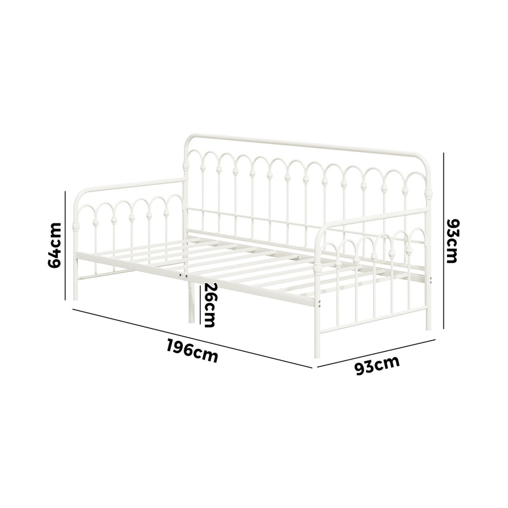 Oikiture Metal Daybed Frame Single Size Sofa Bed Steel Slat Beige-Metal Bed Frame-PEROZ Accessories