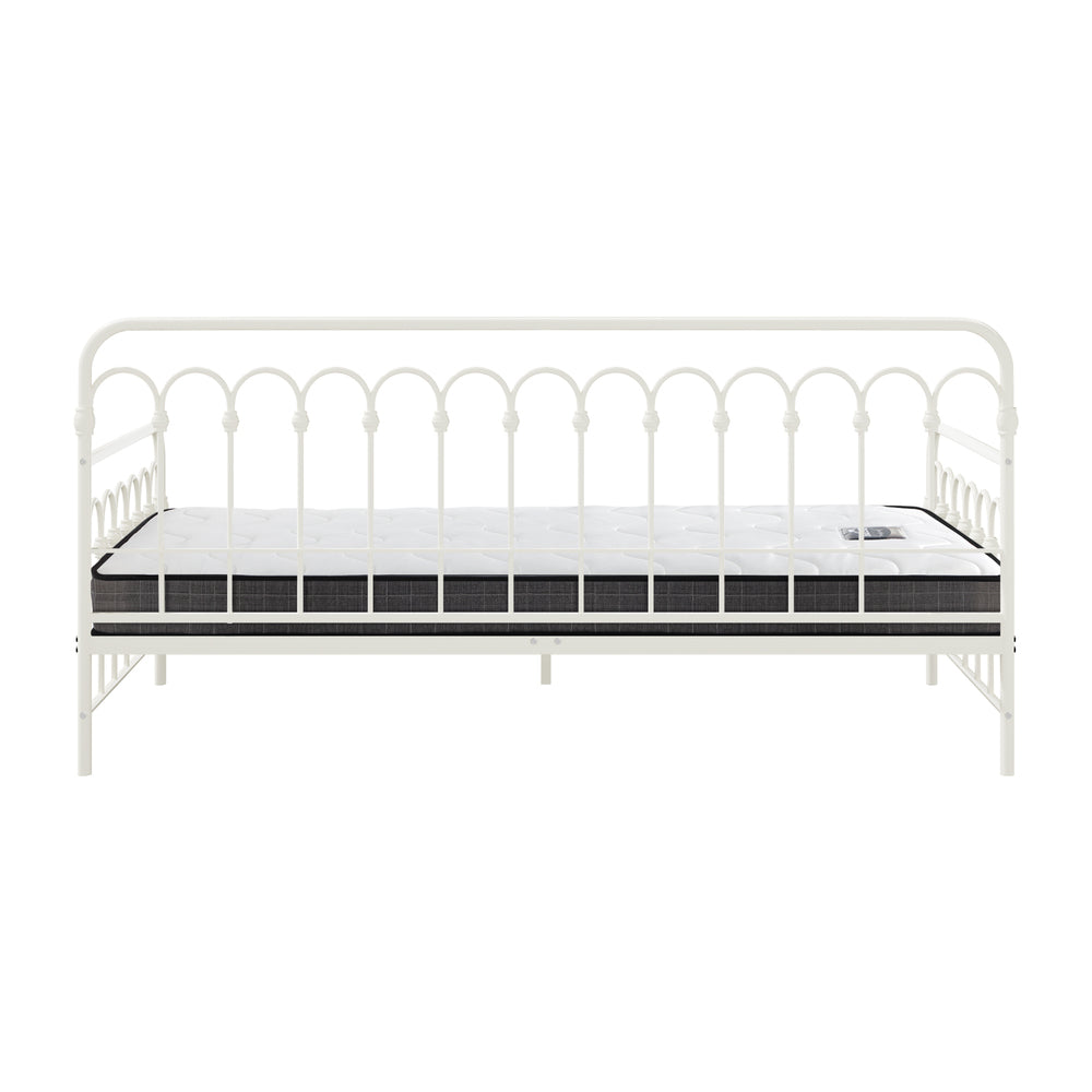 Oikiture Metal Daybed Frame Single Size Sofa Bed with Mattress Beige-Metal Bed Frame-PEROZ Accessories