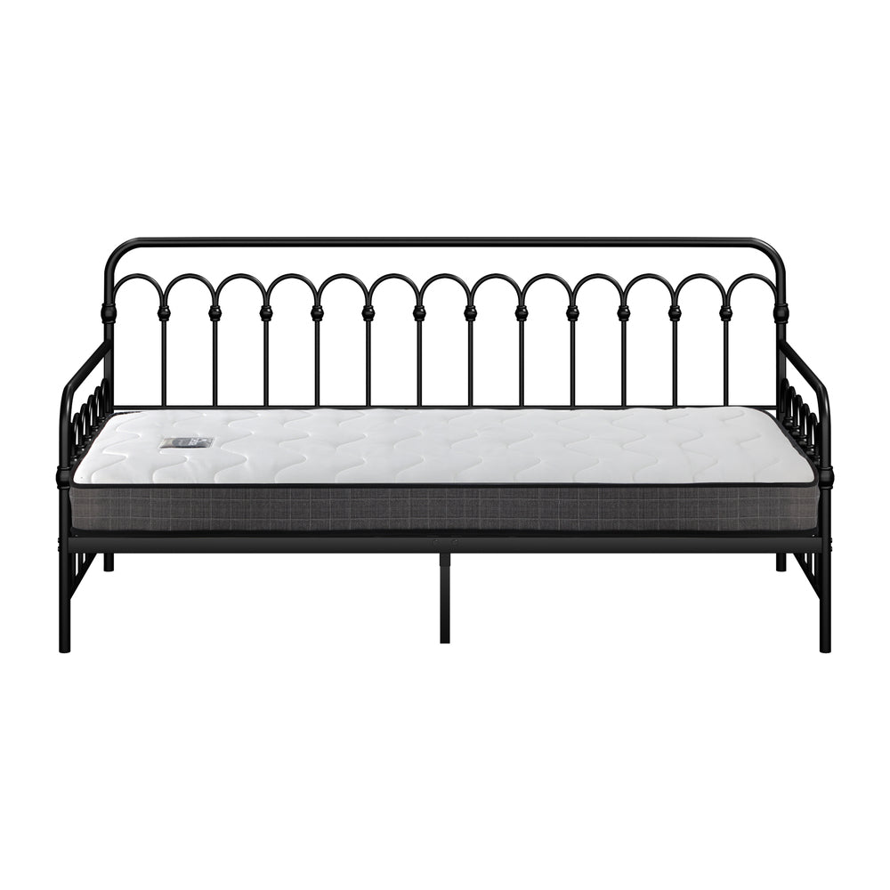 Oikiture Metal Daybed Frame Single Size Sofa Bed with Mattress Black-Metal Bed Frame-PEROZ Accessories