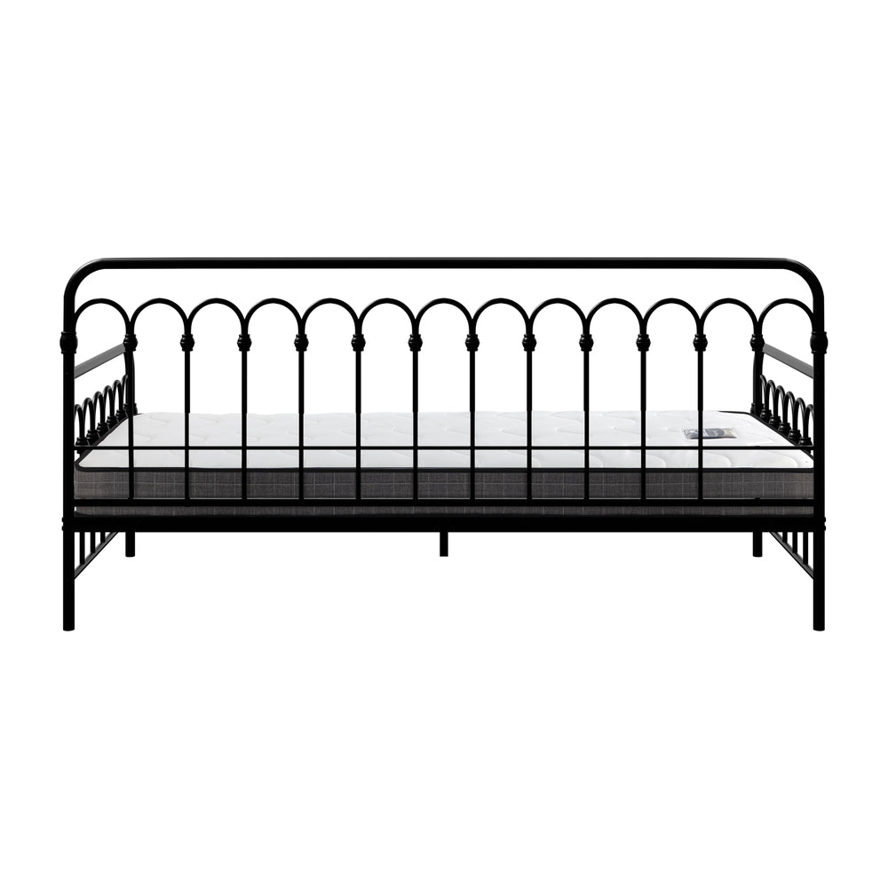 Oikiture Metal Daybed Frame Single Size Sofa Bed with Mattress Black-Metal Bed Frame-PEROZ Accessories