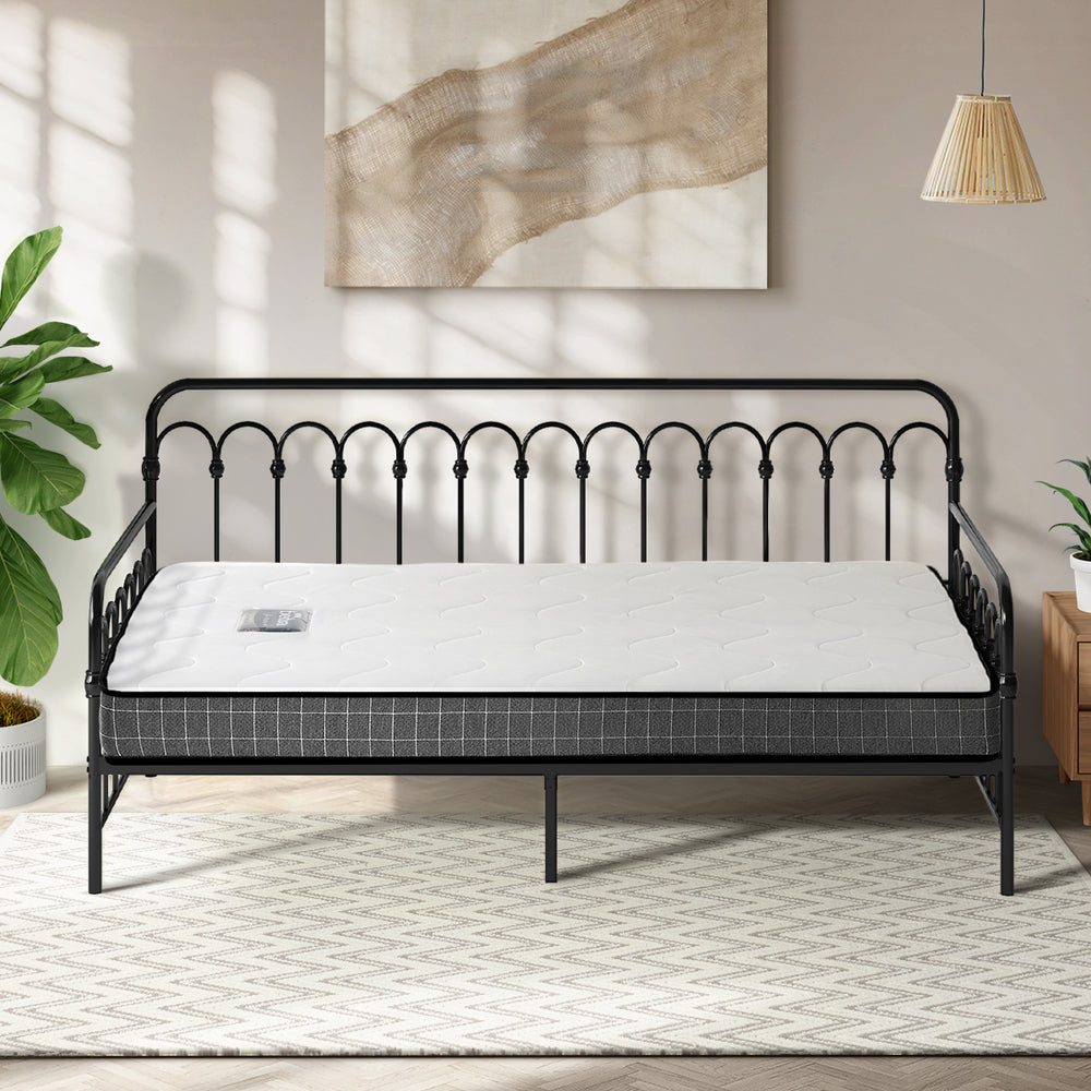 Oikiture Metal Daybed Frame Single Size Sofa Bed with Mattress Black-Metal Bed Frame-PEROZ Accessories
