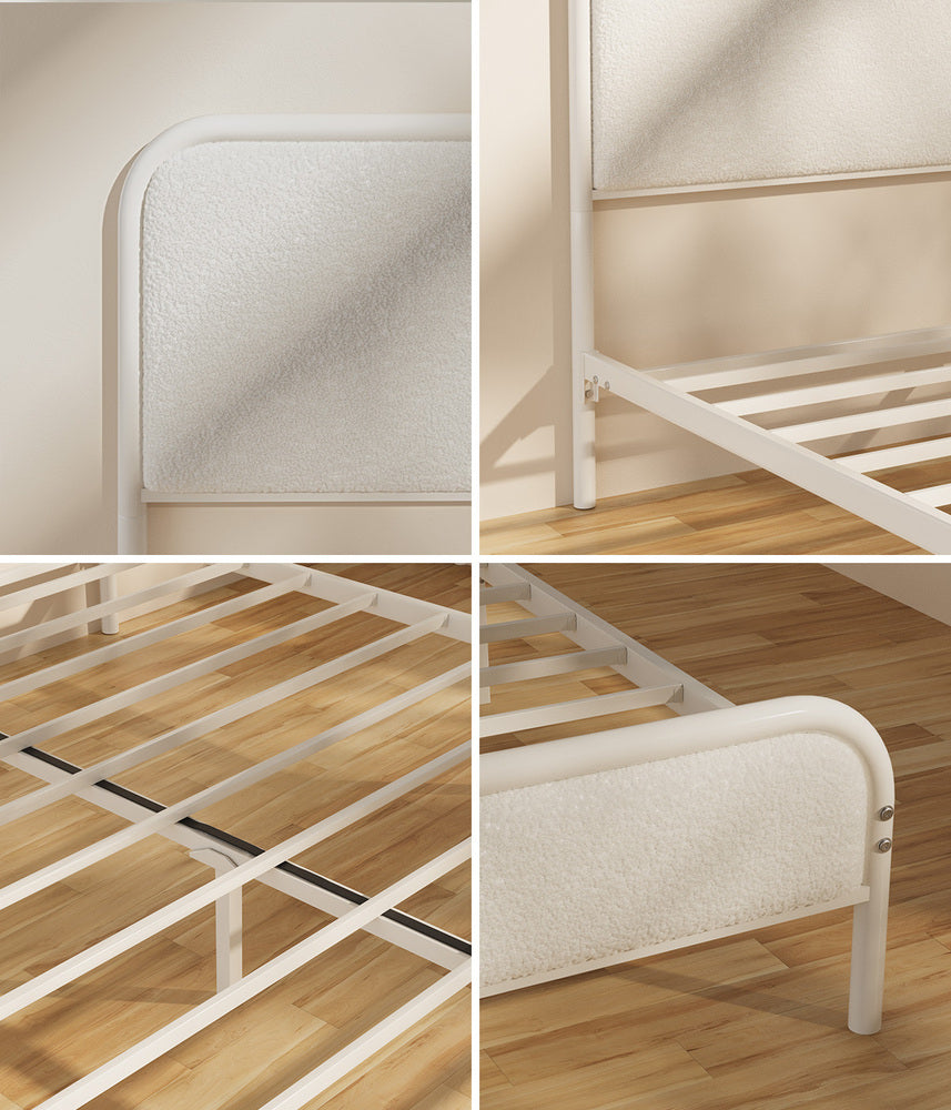 Oikiture Metal Bed Frame Double Size Bedhead Boucle Fabric Beige-Metal Bed Frame-PEROZ Accessories