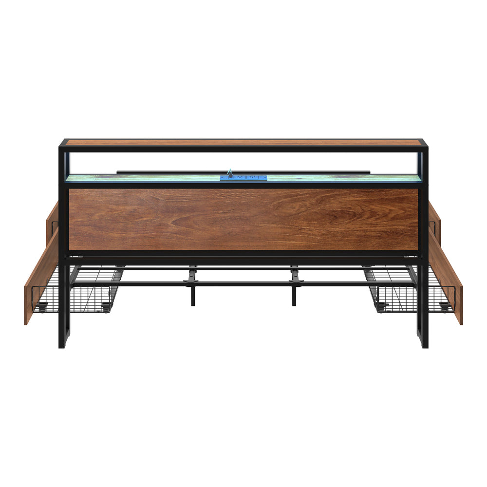 Oikiture Metal Bed Frame King LED Storage Headboard USB Charging & 4 Drawers-Metal Bed Frame-PEROZ Accessories