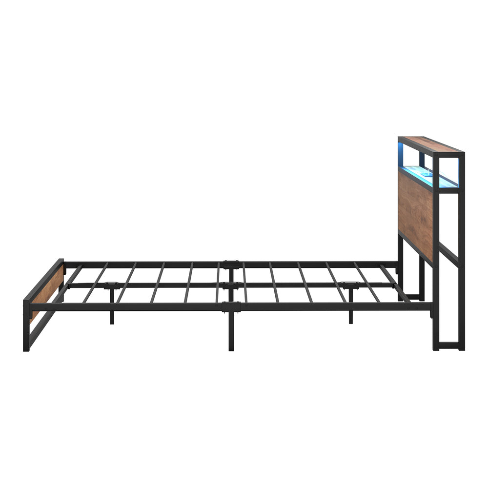 Oikiture Metal Bed Frame Queen Size LED Storage Headboard USB Charge-Metal Bed Frame-PEROZ Accessories