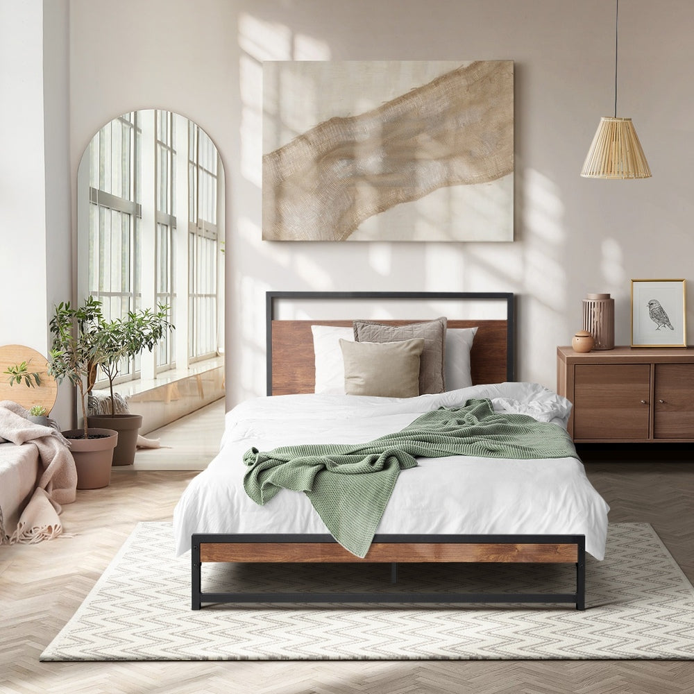 Oikiture Metal Bed Frame Single Size Beds Platform Wood-Metal Bed Frames-PEROZ Accessories