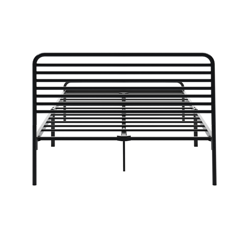 Oikiture King Single Metal Bed Frame Railing-style Black-Metal Bed Frames-PEROZ Accessories