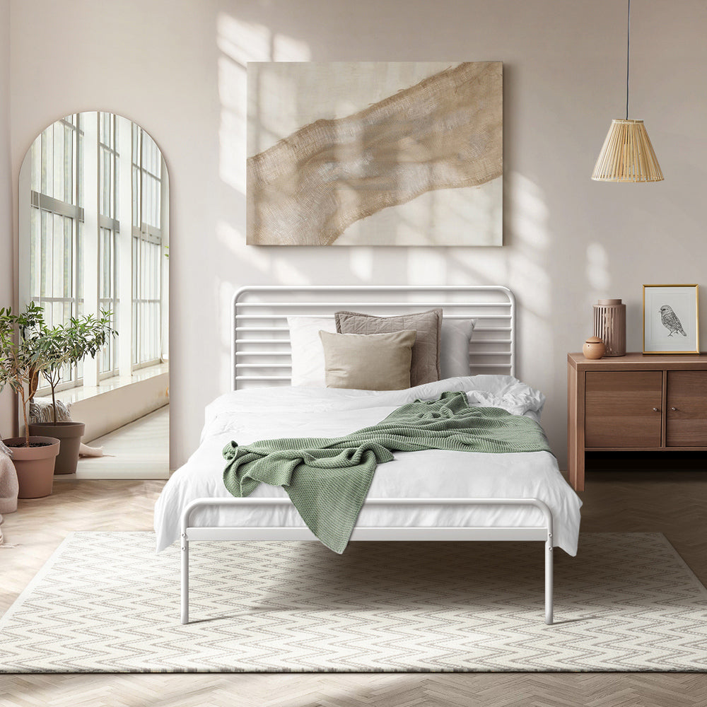 Oikiture Metal Bed Frame King Single Platform White-Metal Bed Frames-PEROZ Accessories