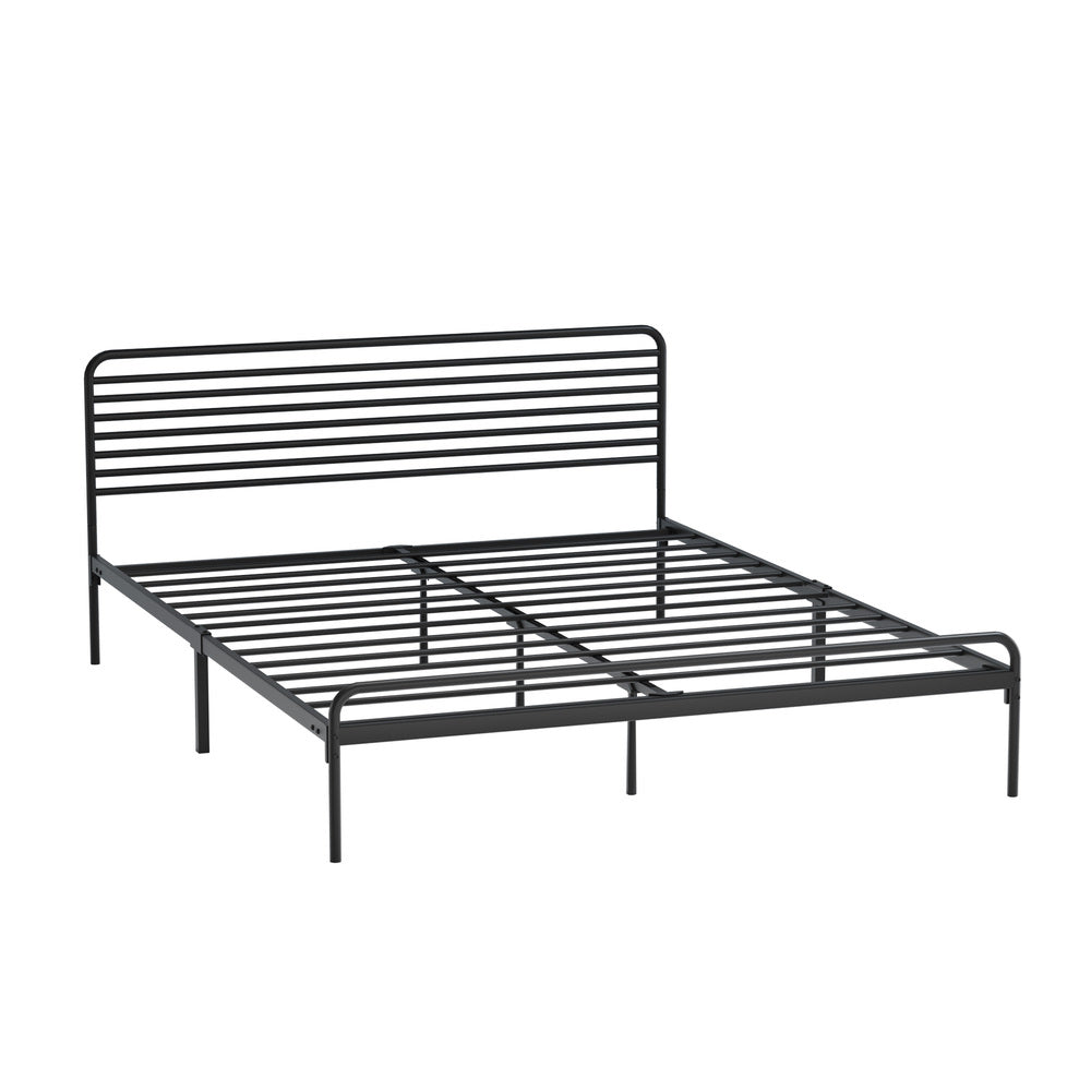 Oikiture Queen Metal Bed Frame Railing-style Black-Metal Bed Frames-PEROZ Accessories