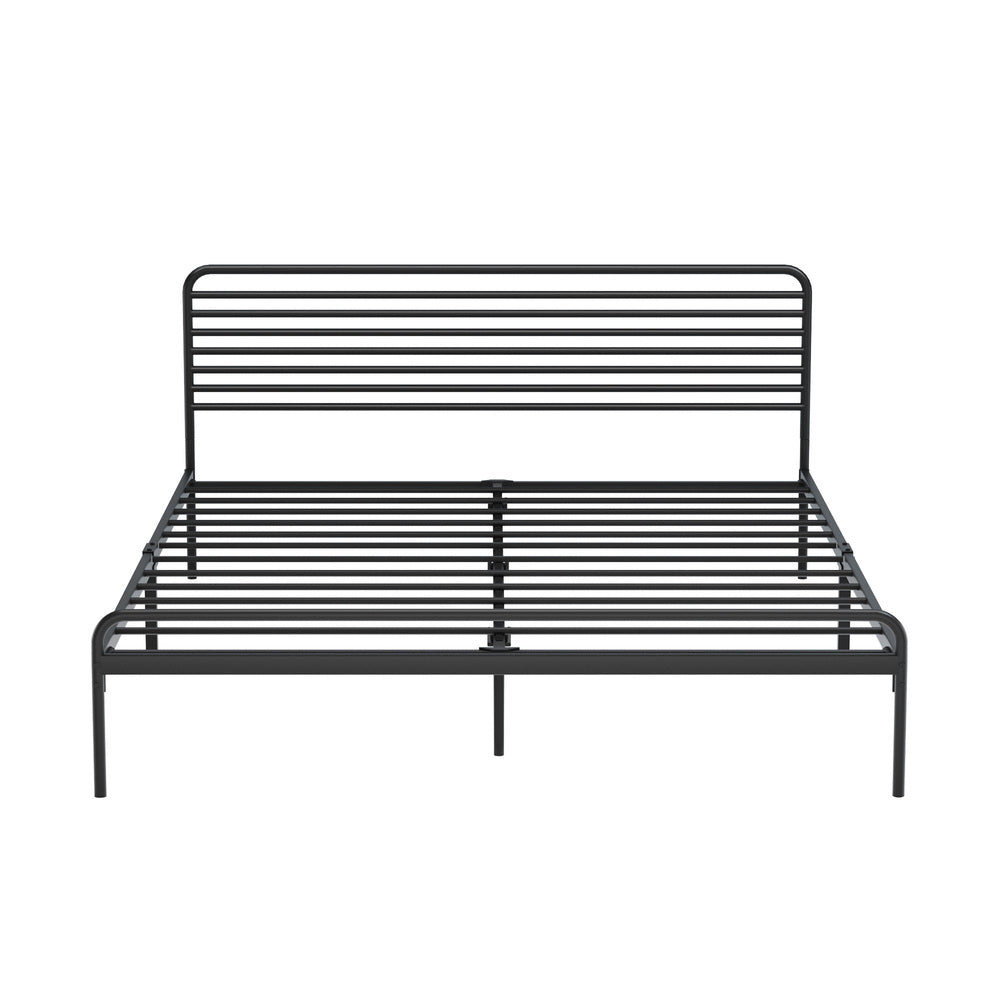 Oikiture Queen Metal Bed Frame Railing-style Black-Metal Bed Frames-PEROZ Accessories