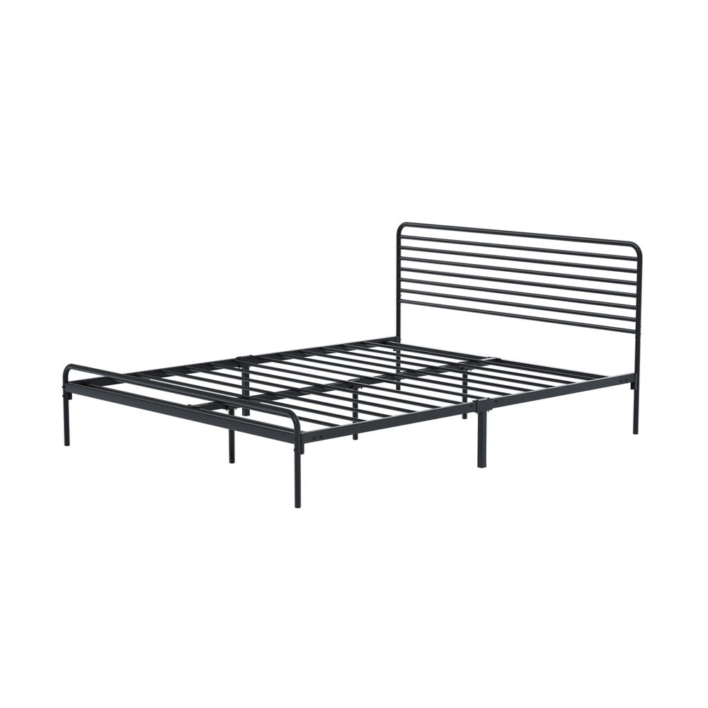 Oikiture Queen Metal Bed Frame Railing-style Black-Metal Bed Frames-PEROZ Accessories