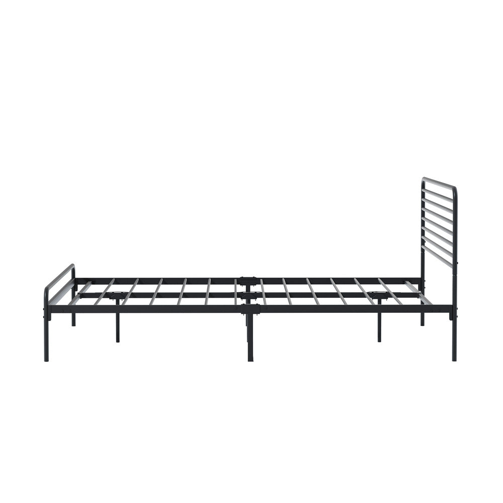 Oikiture Queen Metal Bed Frame Railing-style Black-Metal Bed Frames-PEROZ Accessories