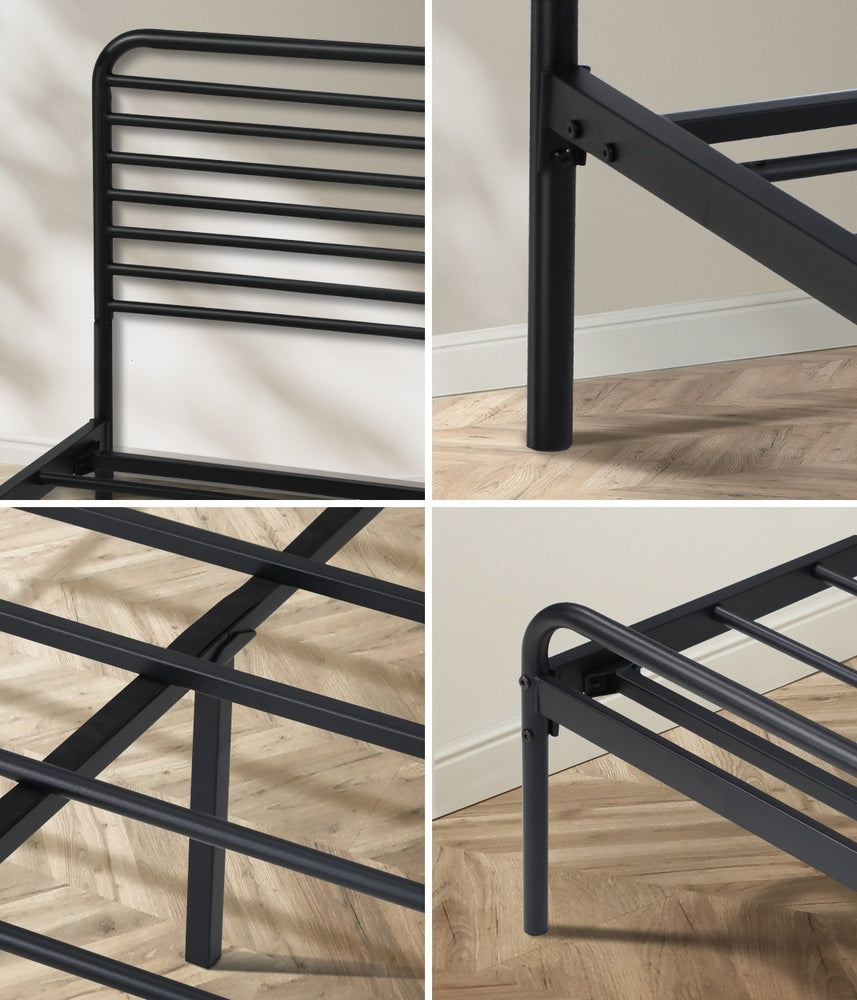 Oikiture Queen Metal Bed Frame Railing-style Black-Metal Bed Frames-PEROZ Accessories