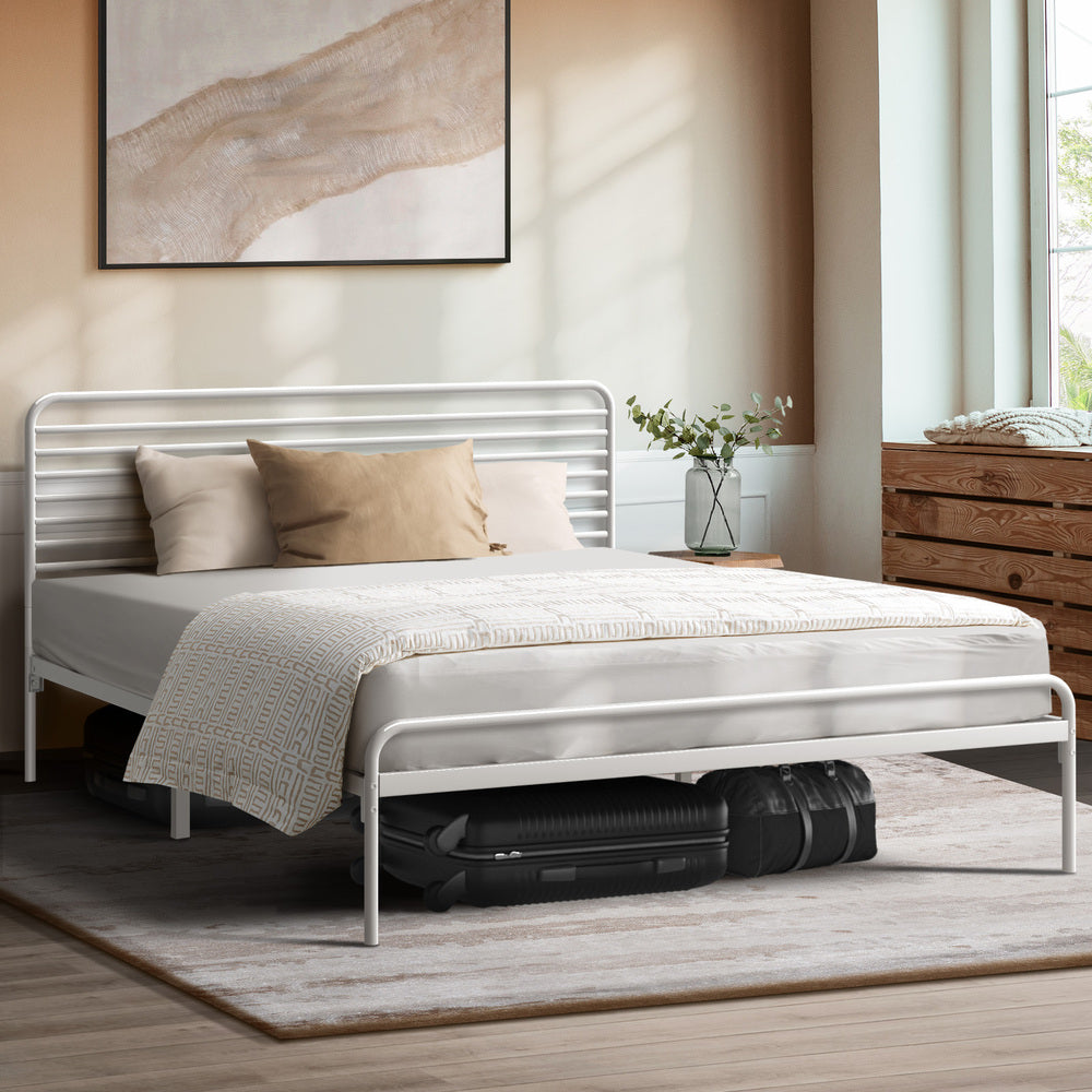 Oikiture Metal Bed Frame Queen Size Platform White-Metal Bed Frames-PEROZ Accessories