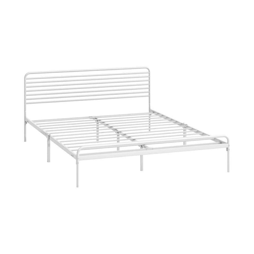Oikiture Metal Bed Frame Queen Size Platform White-Metal Bed Frames-PEROZ Accessories