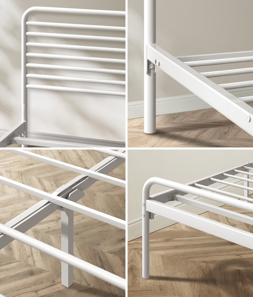 Oikiture Metal Bed Frame Queen Size Platform White-Metal Bed Frames-PEROZ Accessories