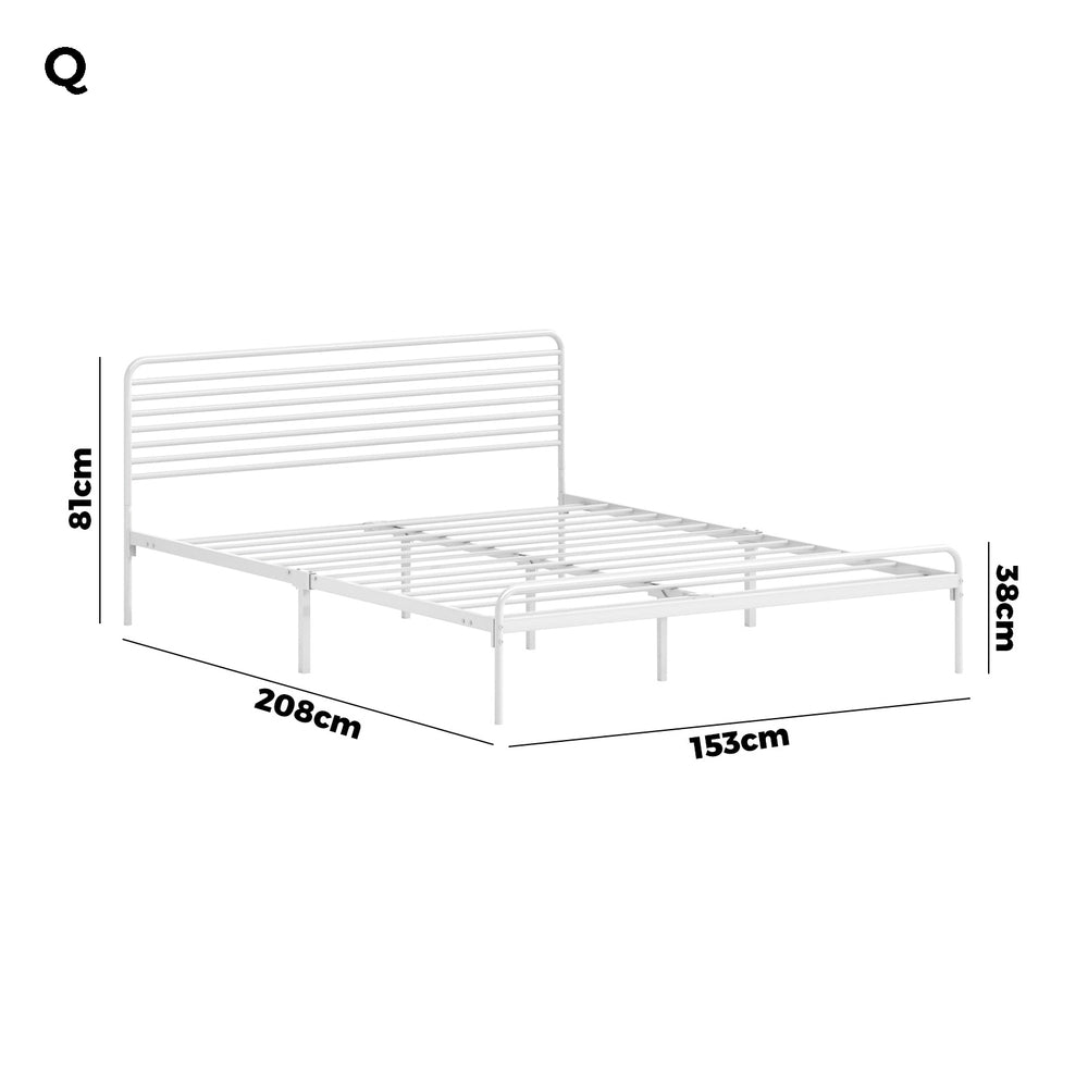Oikiture Metal Bed Frame Queen Size Platform White-Metal Bed Frames-PEROZ Accessories