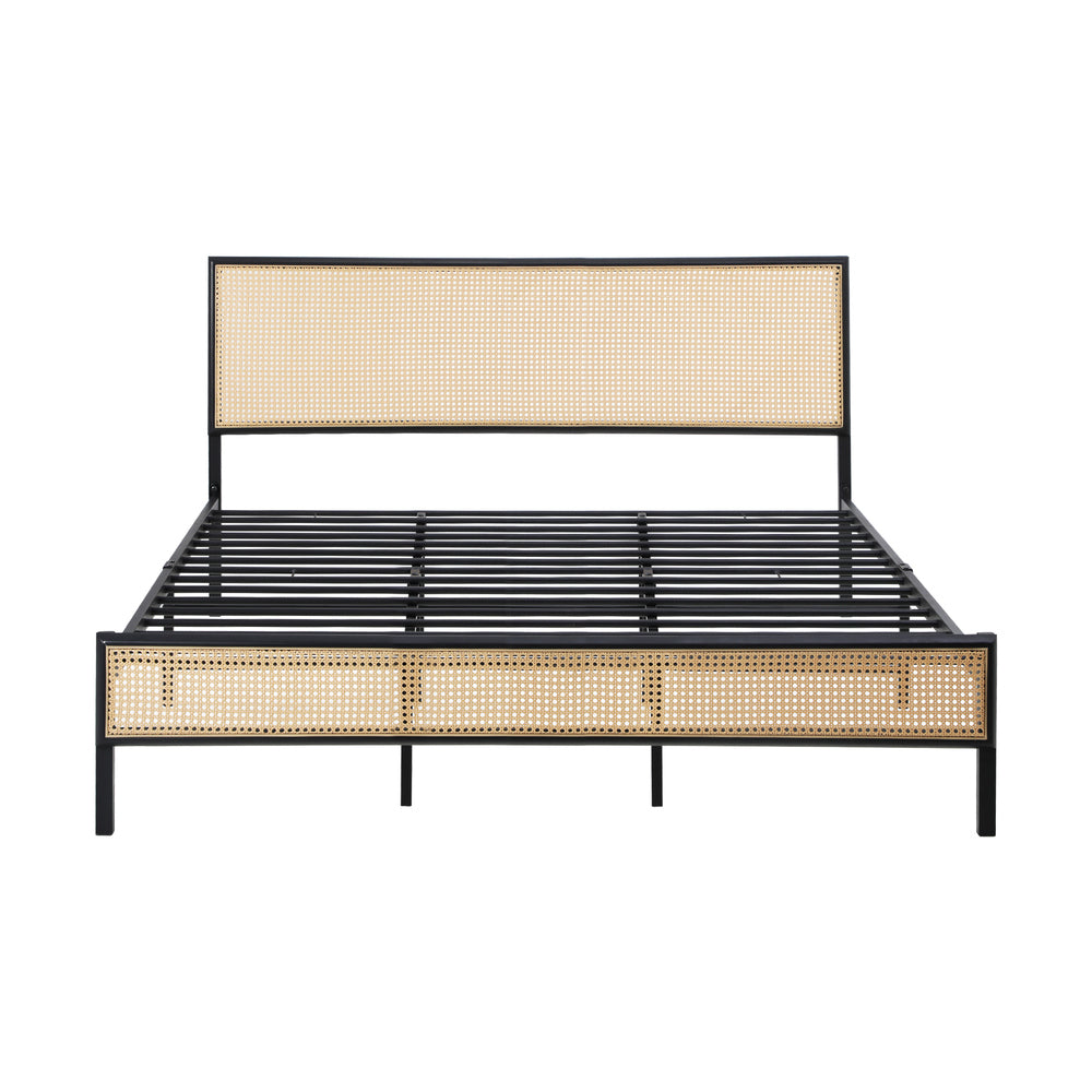 Oikiture Metal Bed Frame King Size with Rattan Board-Metal Bed Frame-PEROZ Accessories