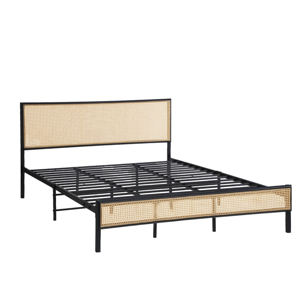 Oikiture Metal Bed Frame King Size with Rattan Board-Metal Bed Frame-PEROZ Accessories