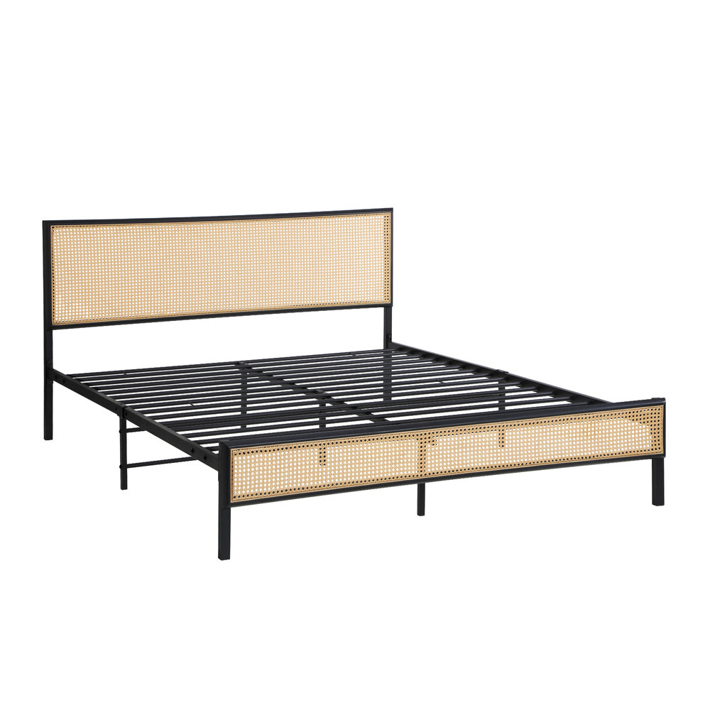 Oikiture Metal Bed Frame Queen Size with Rattan Board-Metal Bed Frame-PEROZ Accessories