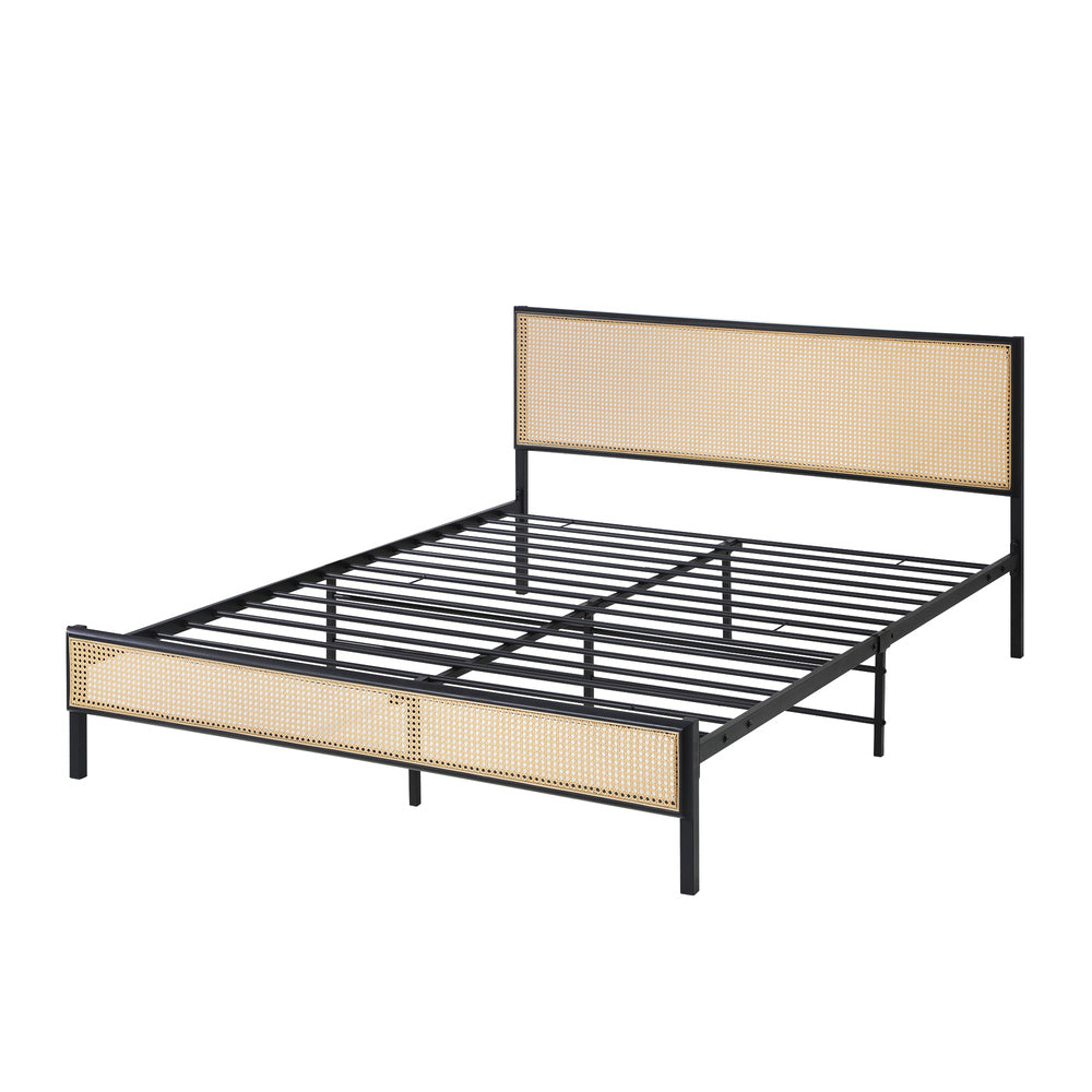 Oikiture Metal Bed Frame Queen Size with Rattan Board-Metal Bed Frame-PEROZ Accessories