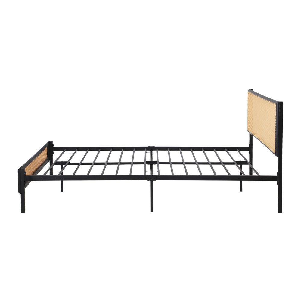 Oikiture Metal Bed Frame Queen Size with Rattan Board-Metal Bed Frame-PEROZ Accessories