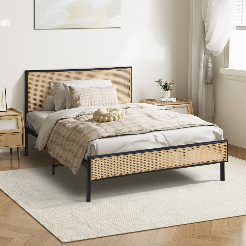 Oikiture Metal Bed Frame Single Size with Rattan Board-Metal Bed Frame-PEROZ Accessories