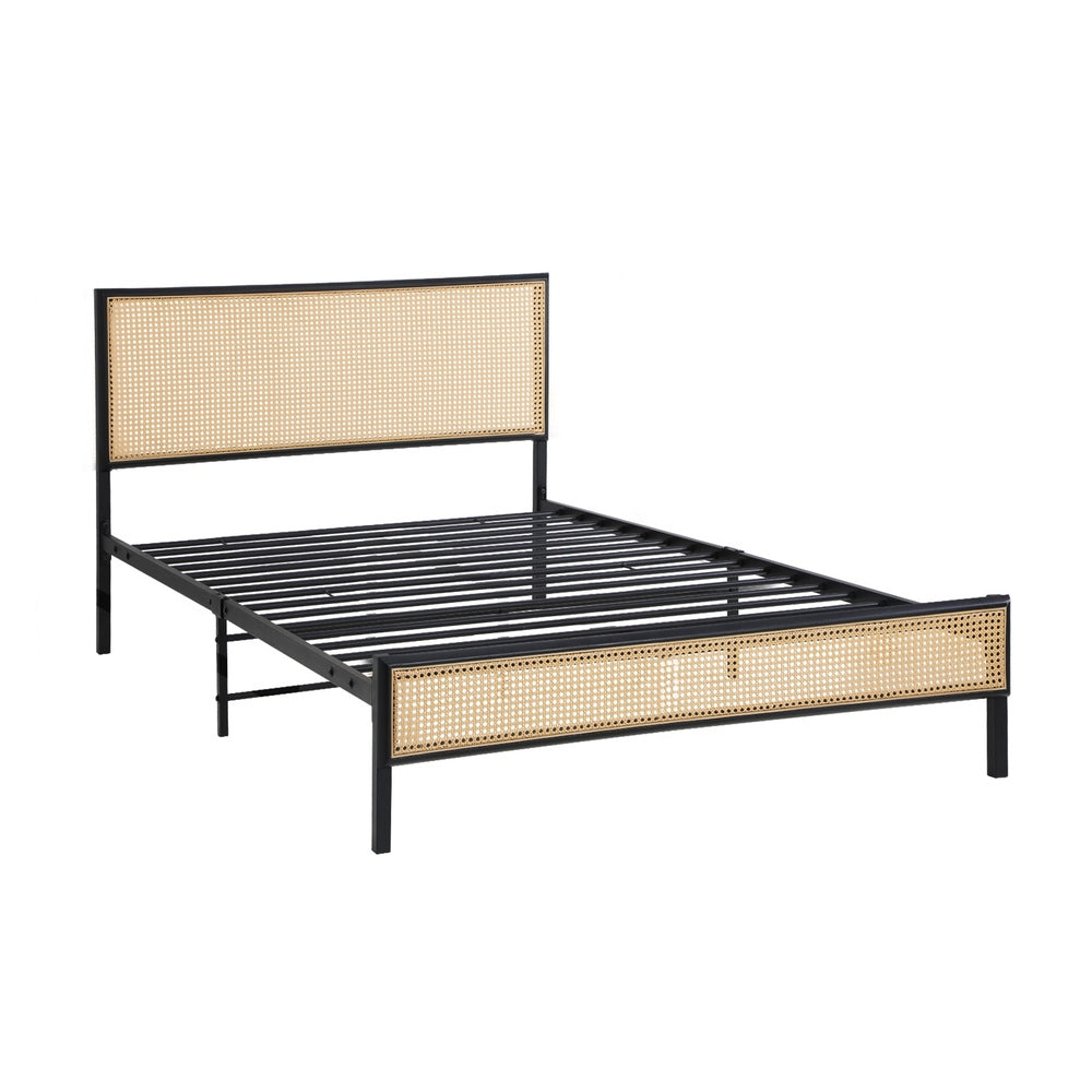 Oikiture Metal Bed Frame Single Size with Rattan Board-Metal Bed Frame-PEROZ Accessories