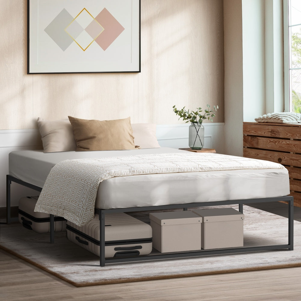 Oikiture Metal Bed Frame Double Size Beds Platform Black-Metal Bed Frames-PEROZ Accessories