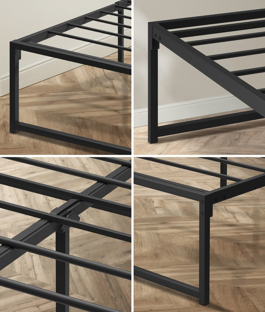 Oikiture Metal Bed Frame King Single Beds Platform Black-Metal Bed Frames-PEROZ Accessories