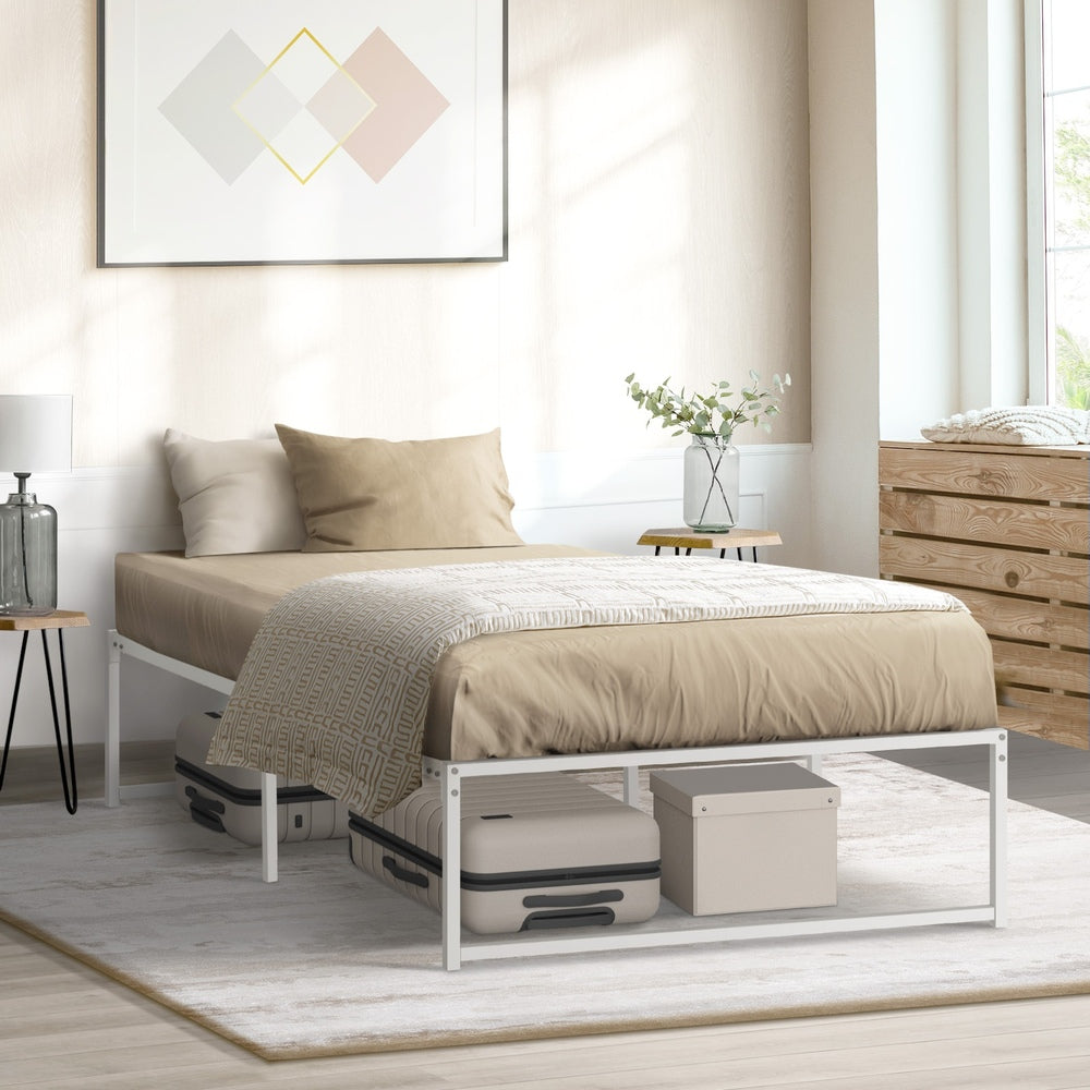 Oikiture Metal Bed Frame King Single Bed Base White-Metal Bed Frame-PEROZ Accessories
