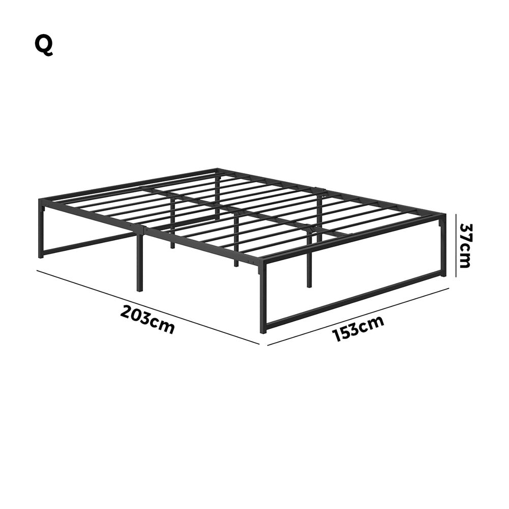 Oikiture Metal Bed Frame Queen Size Beds Platform Black-Metal Bed Frames-PEROZ Accessories