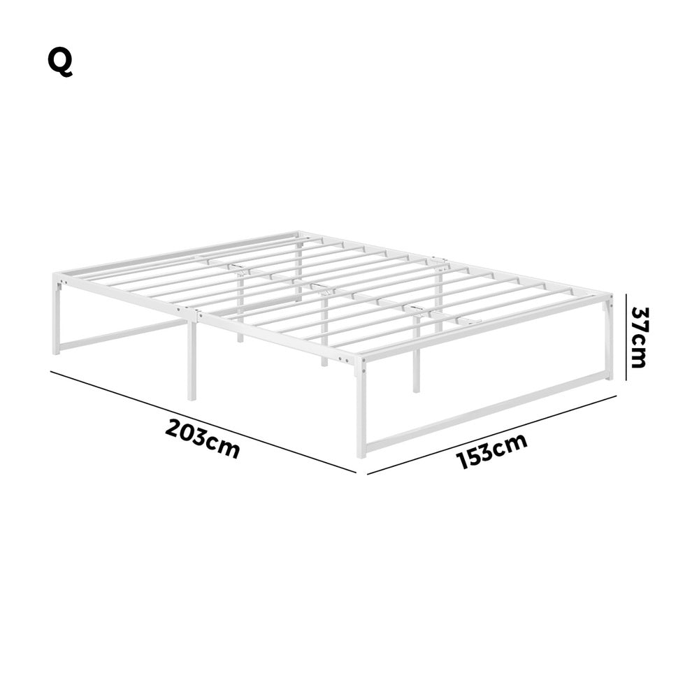 Oikiture Metal Bed Frame Queen Size Bed Base White-Metal Bed Frame-PEROZ Accessories
