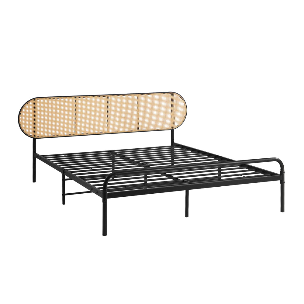 Oikiture Bed Frame Double Metal Base Rattan Headboard-Metal Bed Frame-PEROZ Accessories