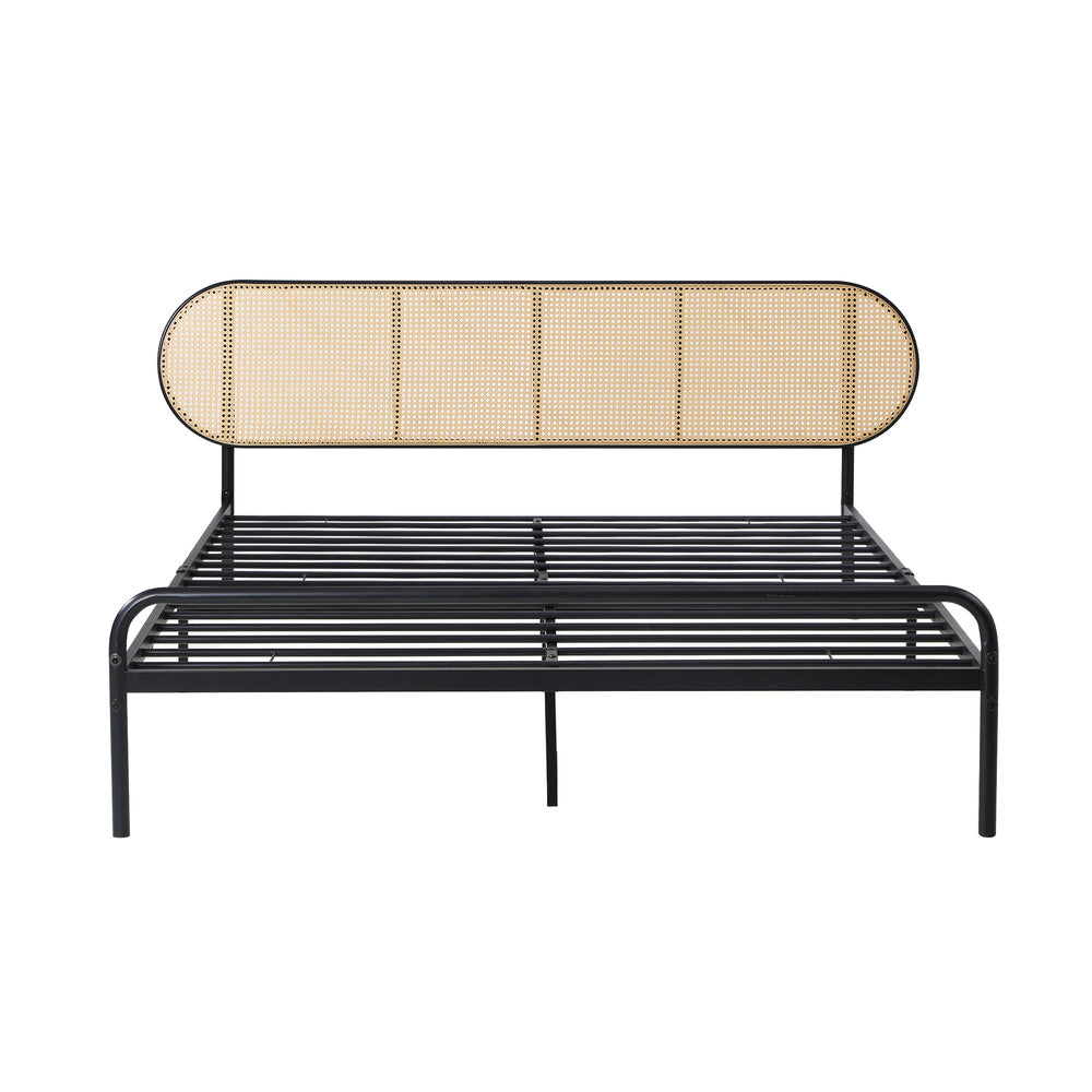 Oikiture Bed Frame Double Metal Base Rattan Headboard-Metal Bed Frame-PEROZ Accessories