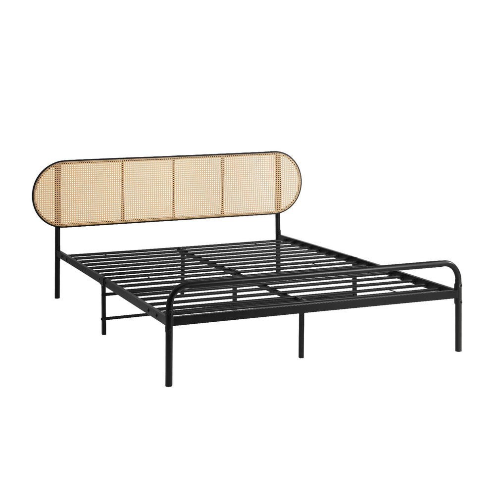 Oikiture Bed Frame Double Metal Base Rattan Headboard-Metal Bed Frame-PEROZ Accessories