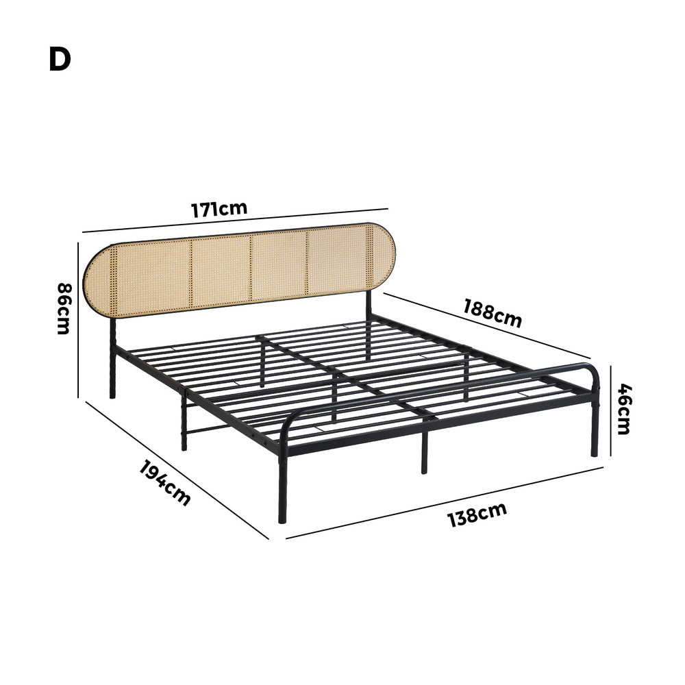 Oikiture Bed Frame Double Metal Base Rattan Headboard-Metal Bed Frame-PEROZ Accessories