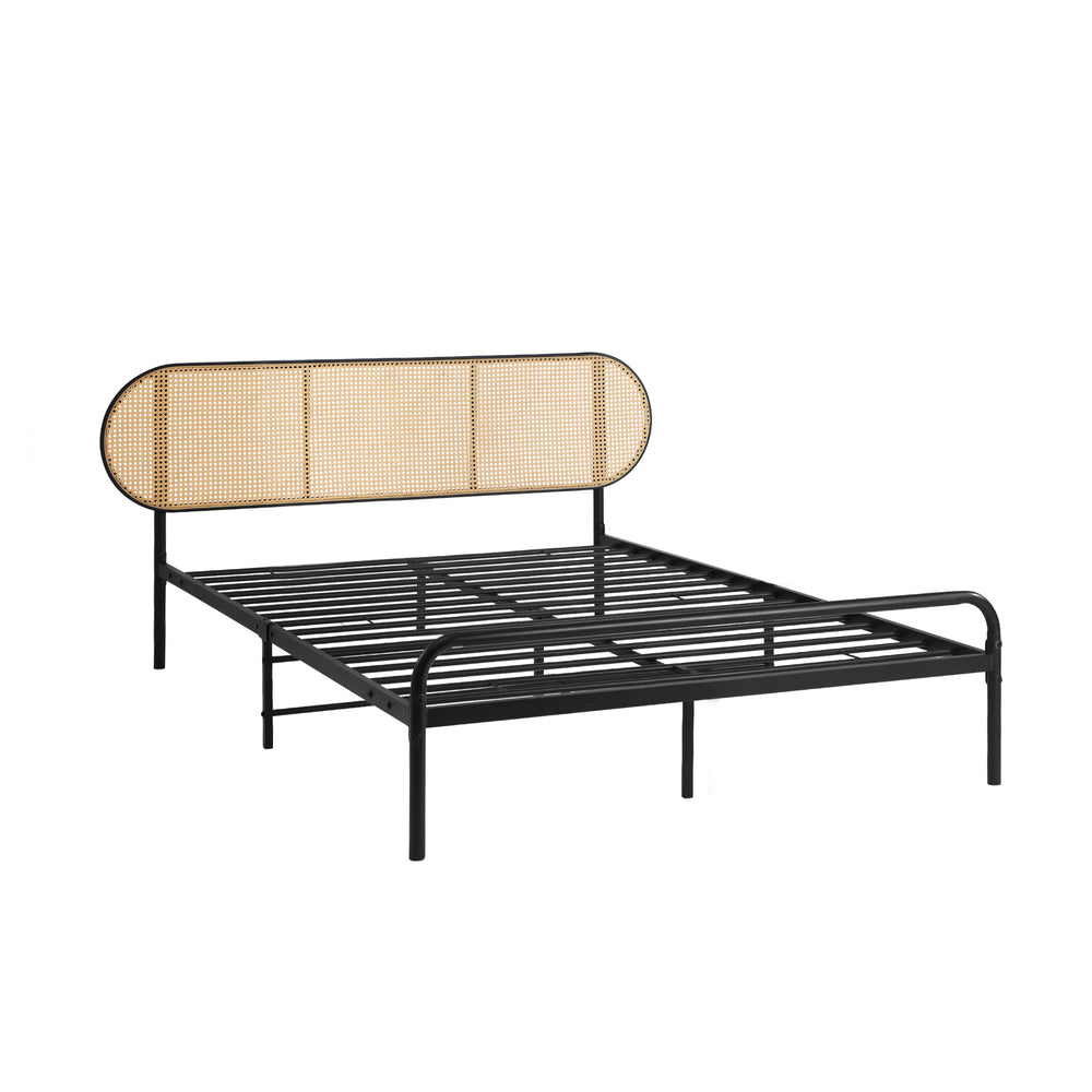 Oikiture Bed Frame King Single Metal Base Rattan Headboard-Metal Bed Frame-PEROZ Accessories