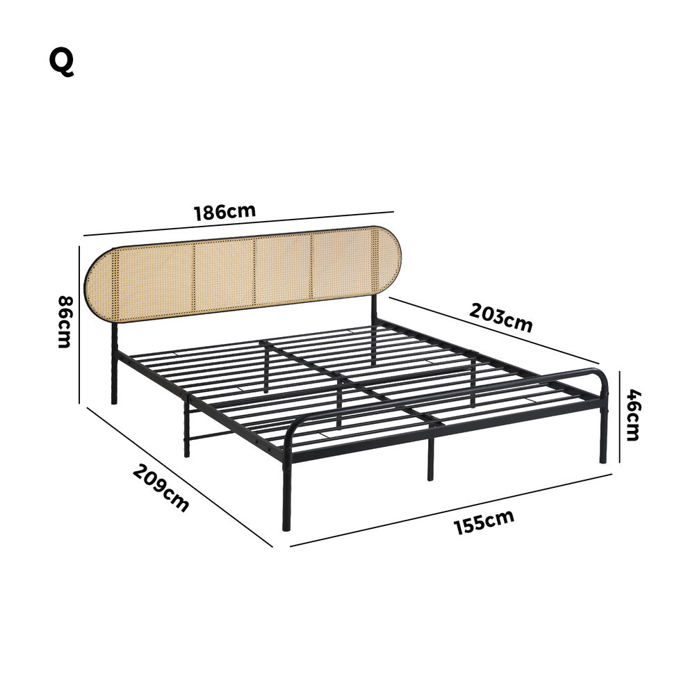 Oikiture Bed Frame Queen Metal Base Rattan Headboard-Metal Bed Frame-PEROZ Accessories