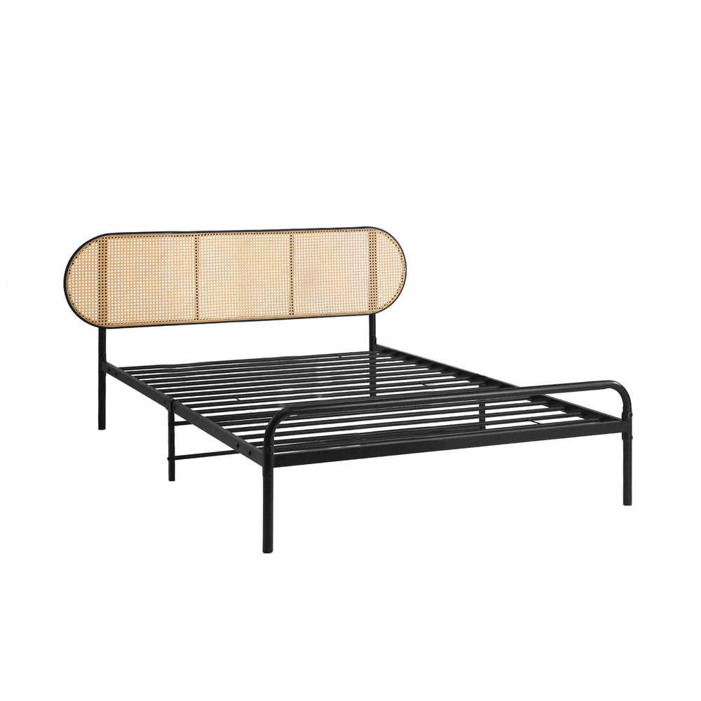 Oikiture Bed Frame Single Metal Base Rattan Headboard-Metal Bed Frame-PEROZ Accessories