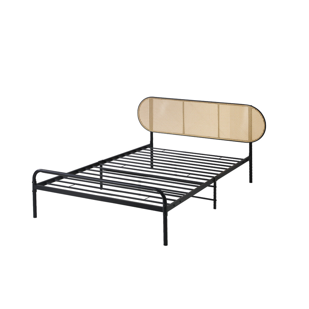 Oikiture Bed Frame Single Metal Base Rattan Headboard-Metal Bed Frame-PEROZ Accessories