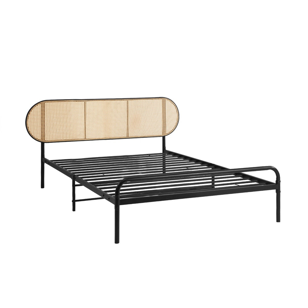 Oikiture Bed Frame Single Metal Base Rattan Headboard-Metal Bed Frame-PEROZ Accessories