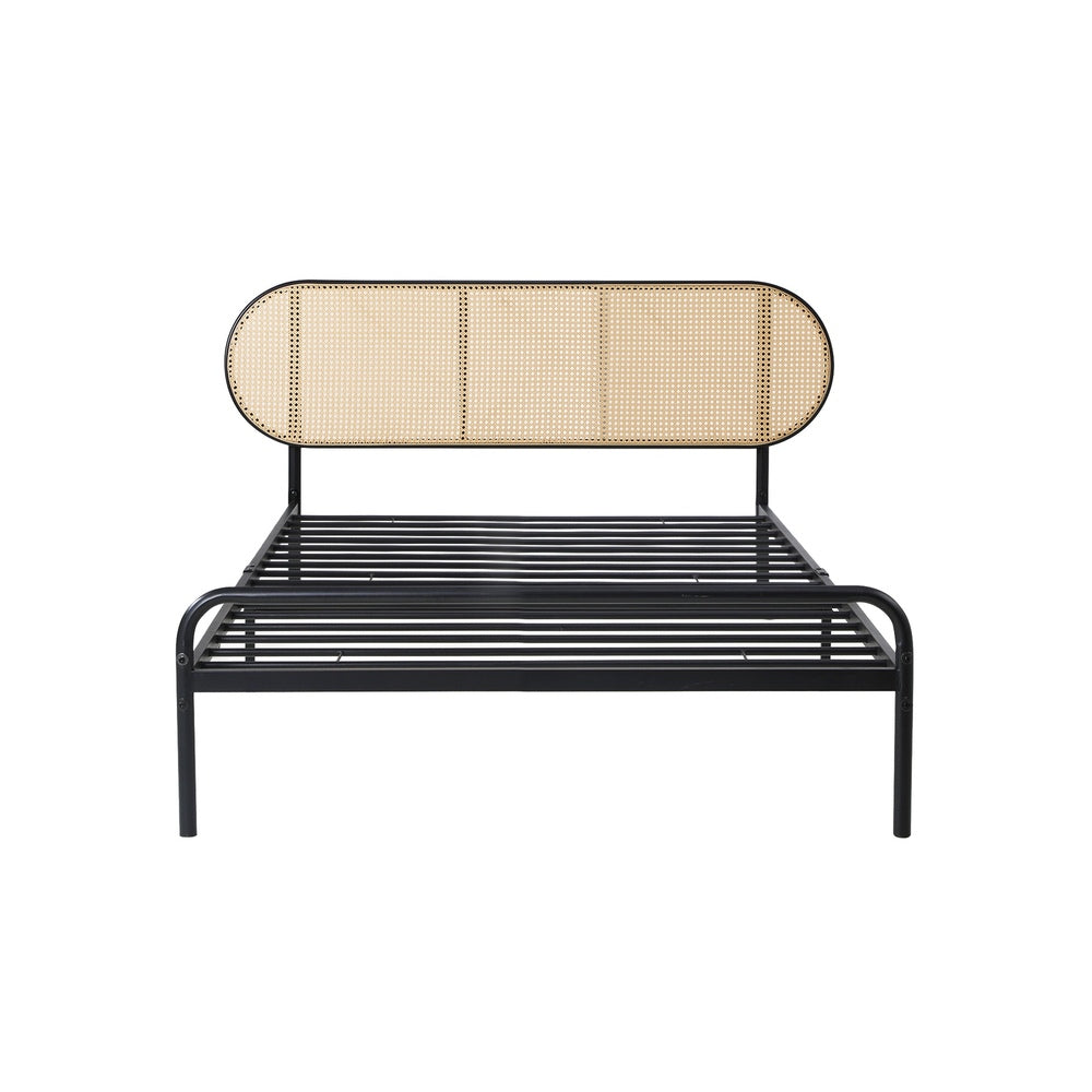 Oikiture Bed Frame Single Metal Base Rattan Headboard-Metal Bed Frame-PEROZ Accessories