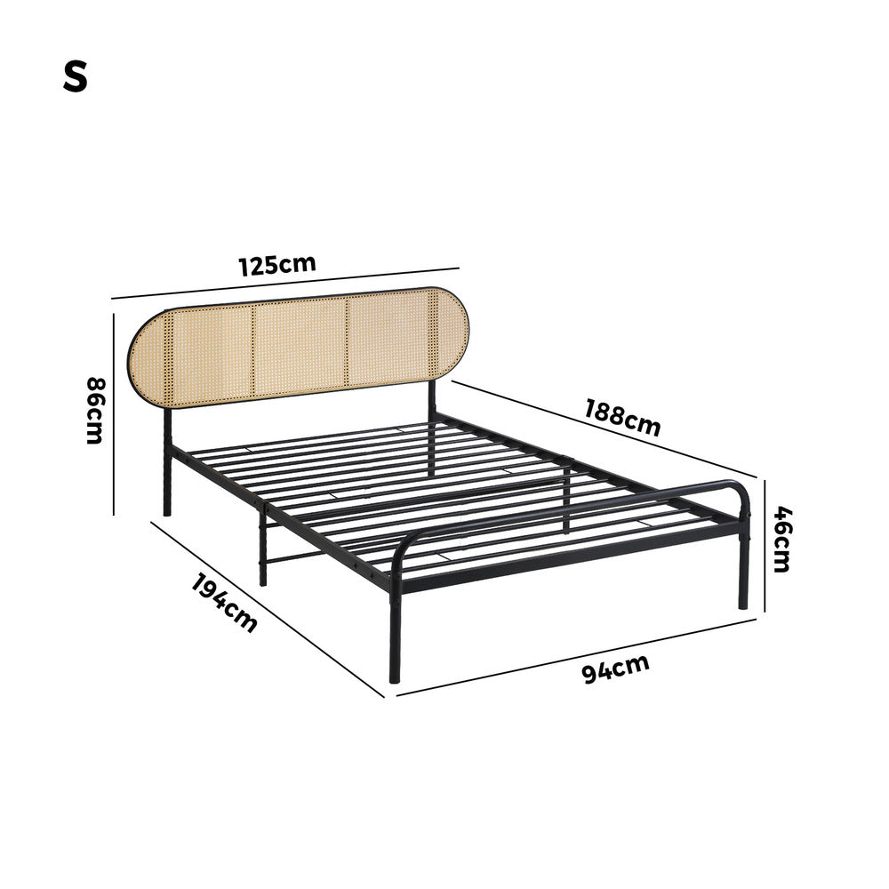 Oikiture Bed Frame Single Metal Base Rattan Headboard-Metal Bed Frame-PEROZ Accessories