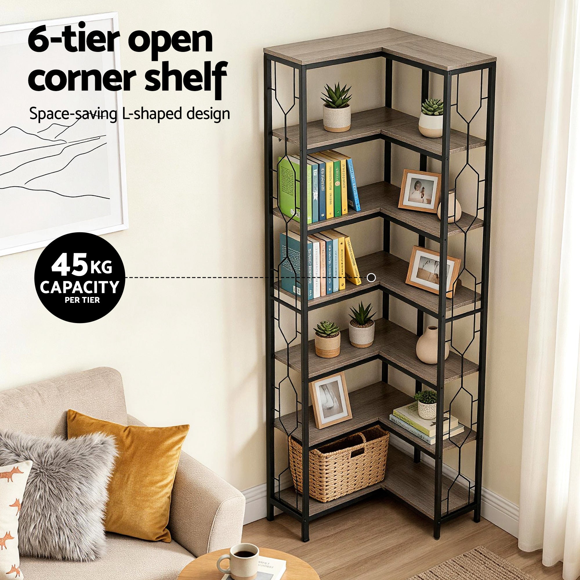 Artiss 6 Tiers Bookshelf Corner Shelf Bookcase Display Shelves Oak-Furniture > Living Room > Bookcases & Shelves-PEROZ Accessories