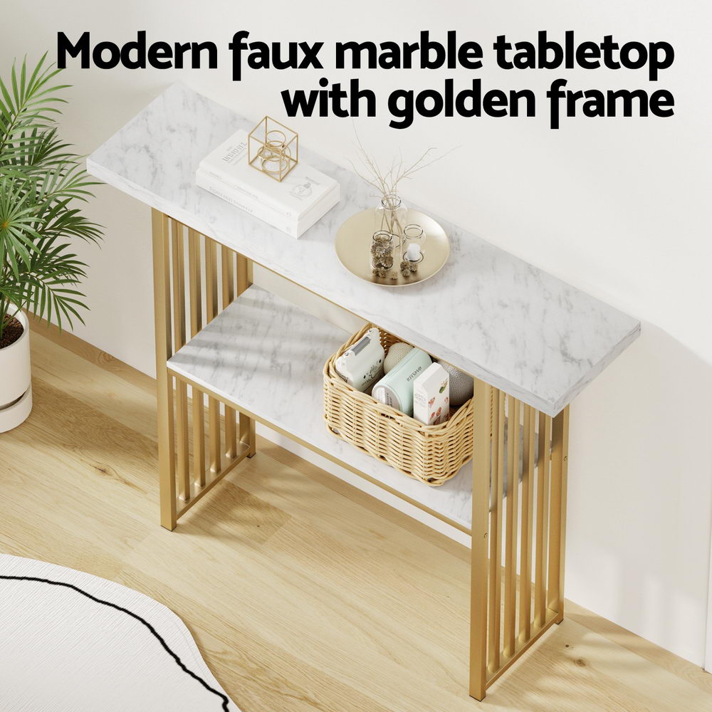 Artiss Console Table Marble Effect White&Gold-Furniture > Living Room > Side Tables-PEROZ Accessories