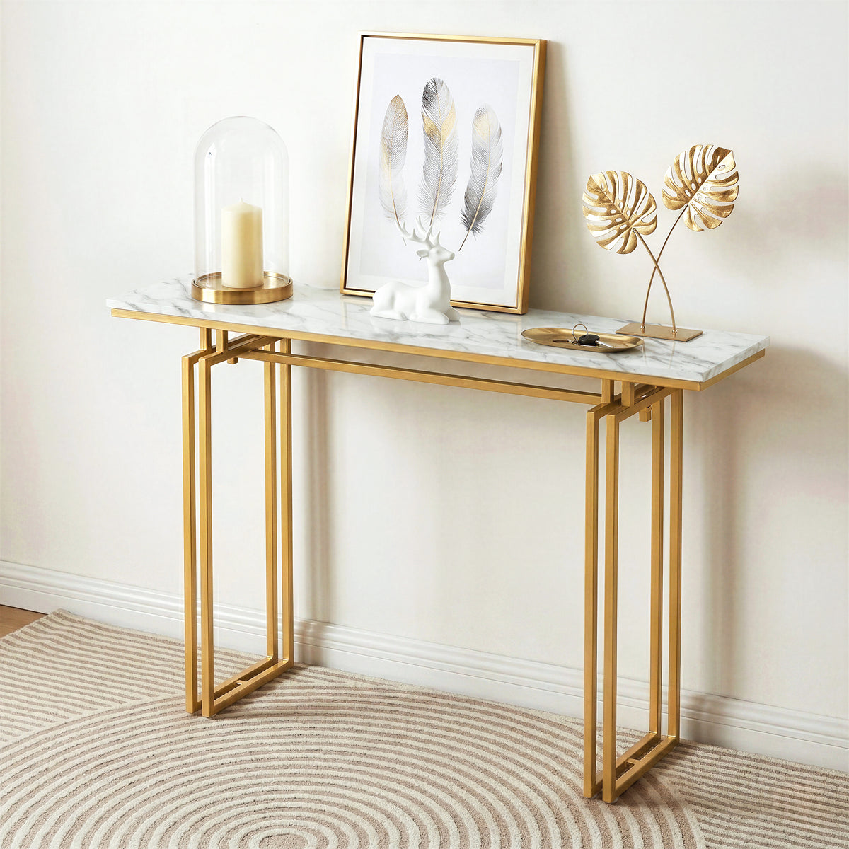 Artiss Console Table Hallway Entryway Table Marble Effect 110CM White & Gold-Furniture > Living Room > Side Tables-PEROZ Accessories