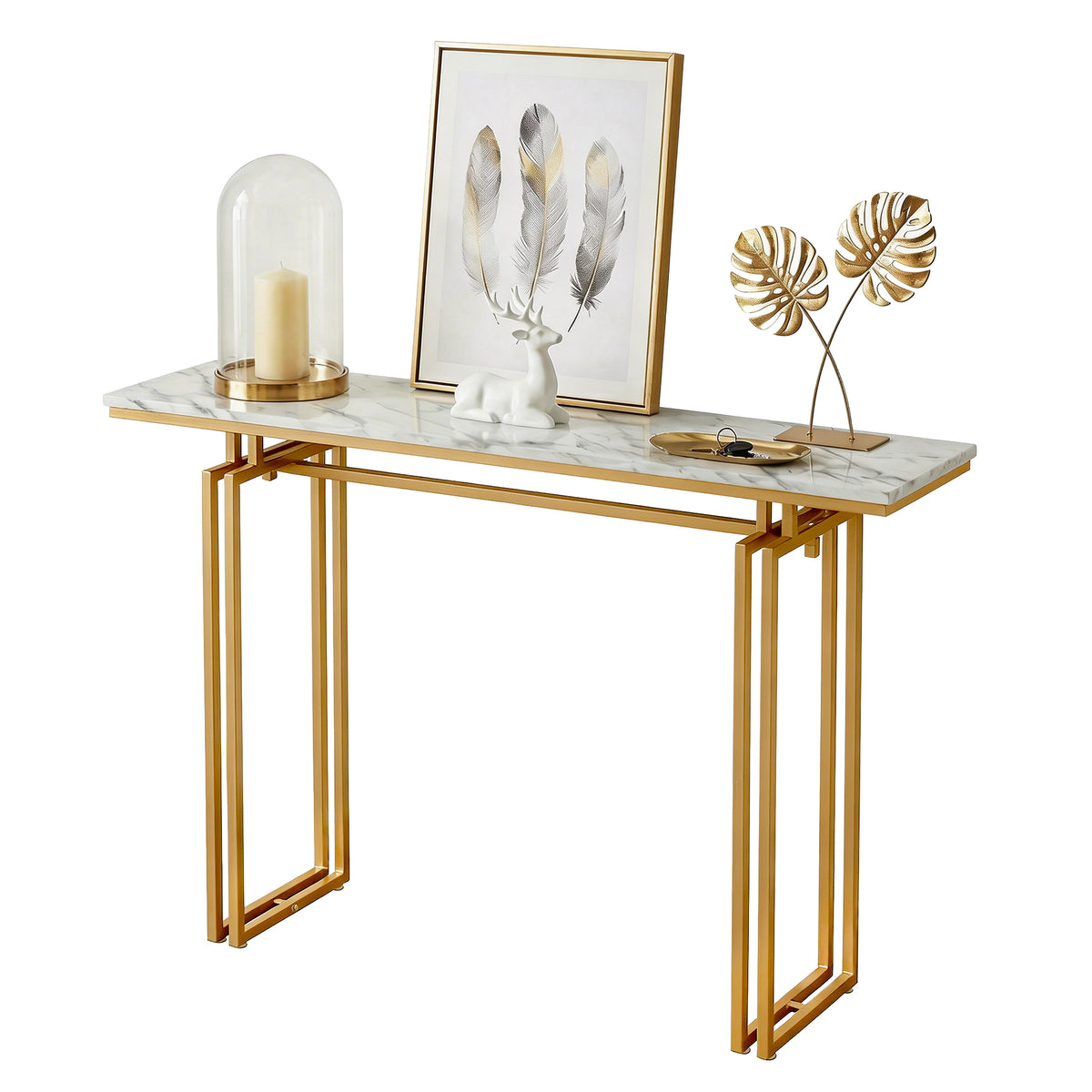 Artiss Console Table Hallway Entryway Table Marble Effect 110CM White & Gold-Furniture > Living Room > Side Tables-PEROZ Accessories