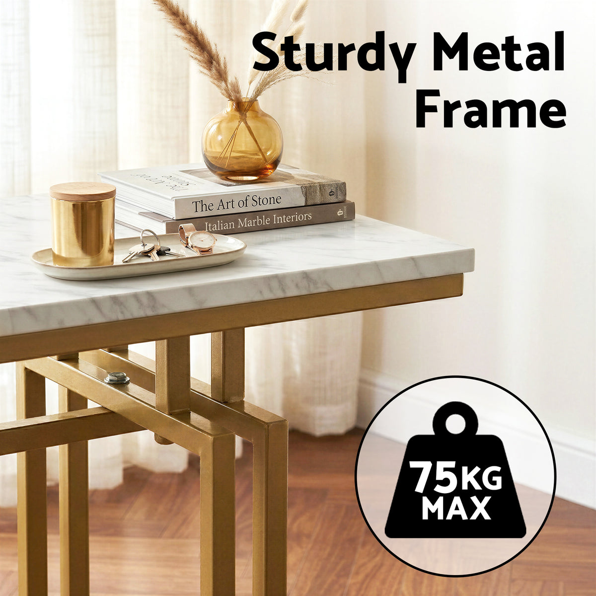 Artiss Console Table Hallway Entryway Table Marble Effect 110CM White & Gold-Furniture > Living Room > Side Tables-PEROZ Accessories