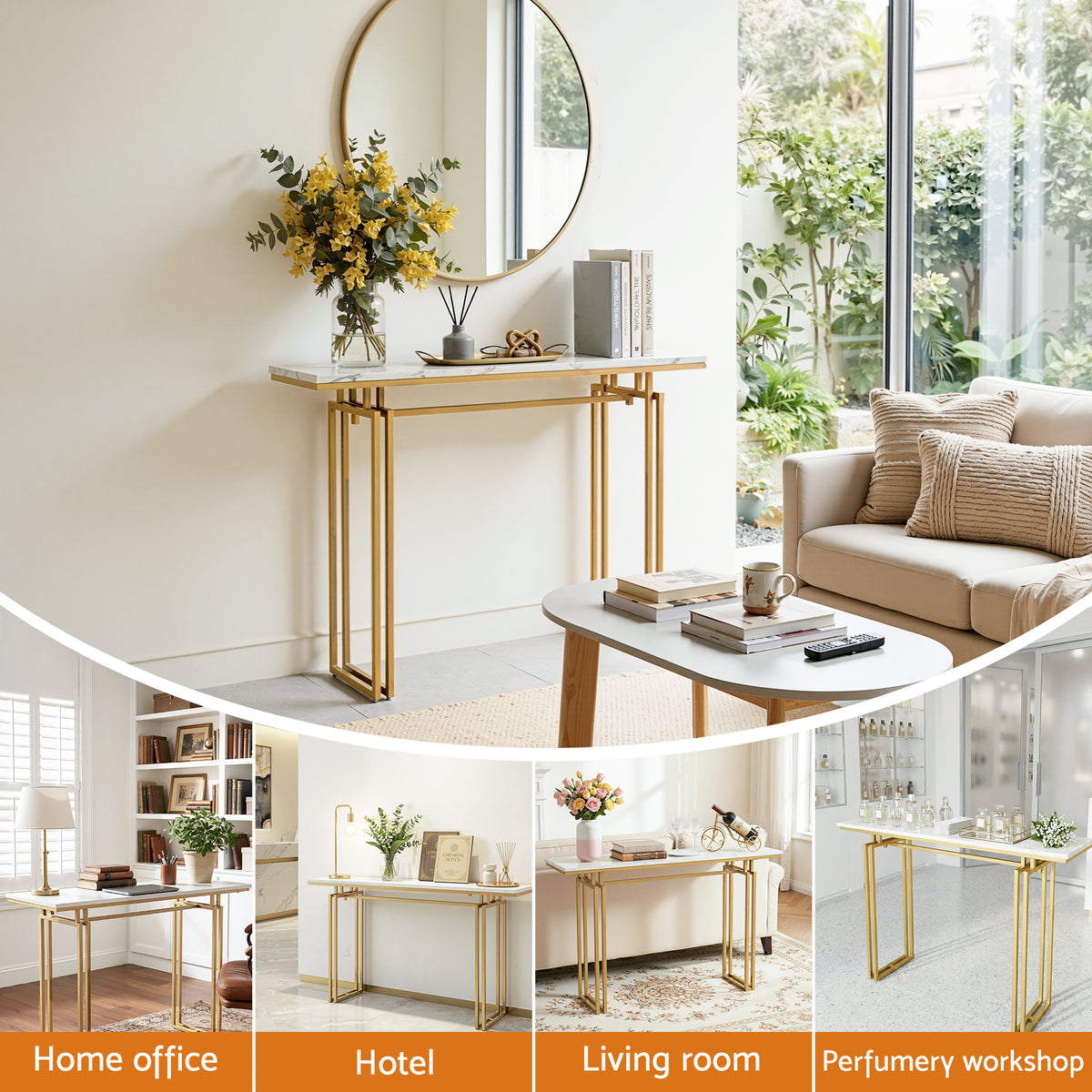 Artiss Console Table Hallway Entryway Table Marble Effect 110CM White & Gold-Furniture > Living Room > Side Tables-PEROZ Accessories