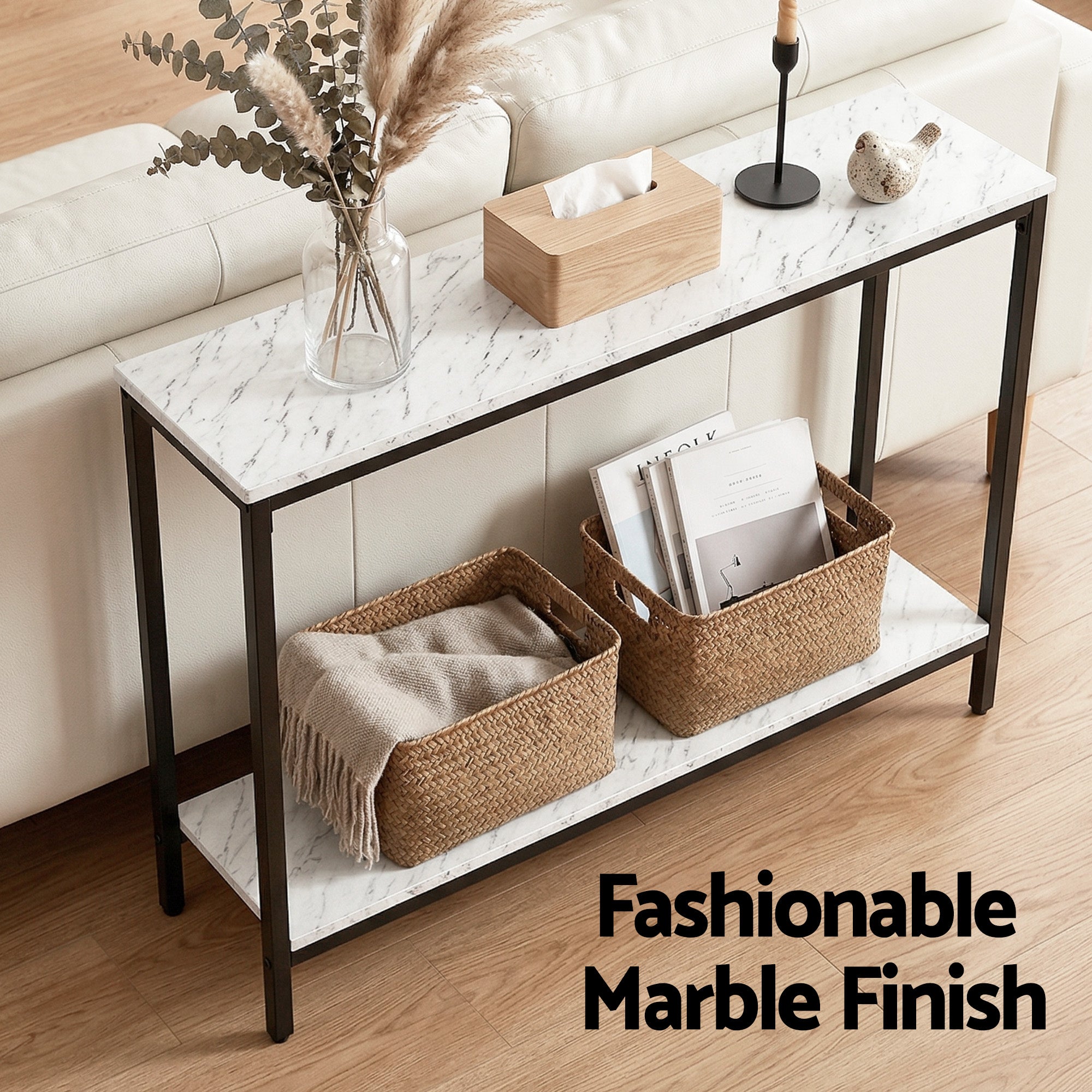 Artiss Console Table Entryway Hallway Display Desk Marble Effect White-Furniture > Living Room > Side Tables-PEROZ Accessories